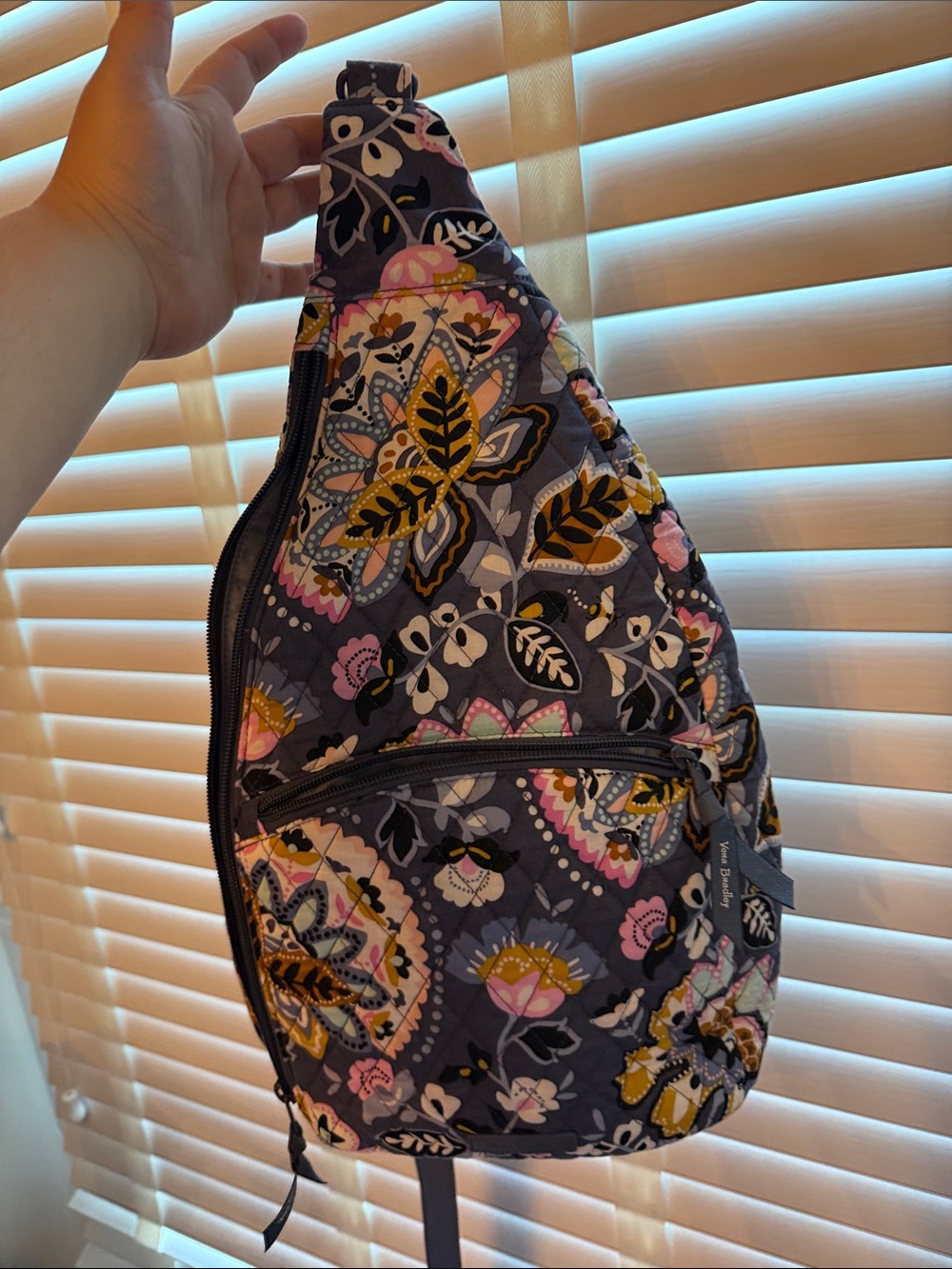 Vera Bradley purple pink mustard  Quilted Floral Crossbody Sling Bag